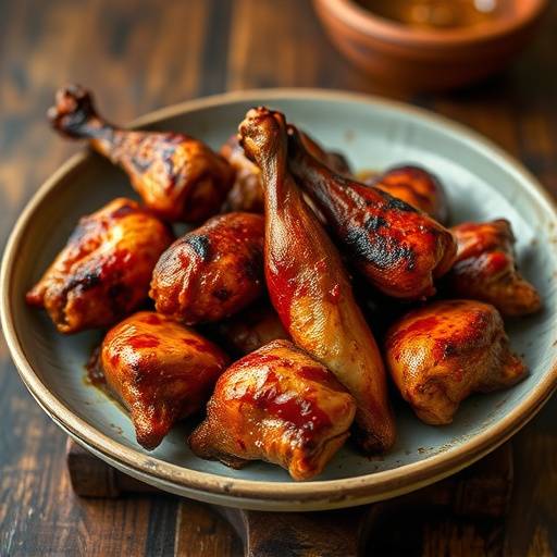 A plate of grilled chicken feet and heads, seasoned with spices and served with pap.